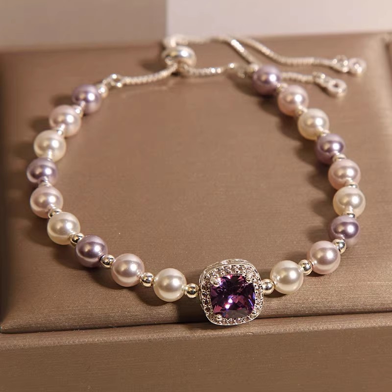 新款小众设计珍珠手链女轻奢高级感方糖紫锆气质精致高级感手串详情5