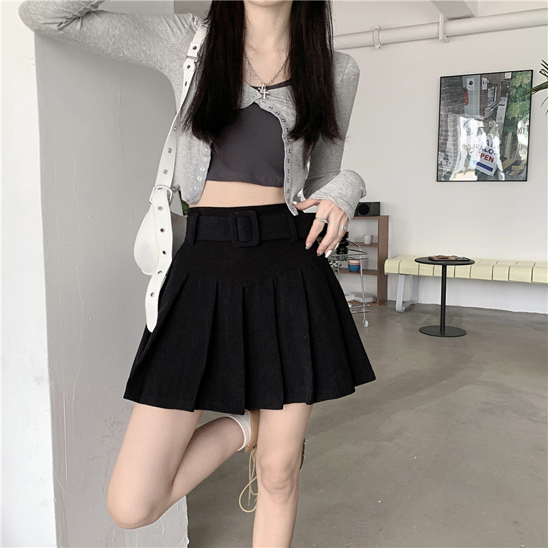 秋冬季韩版2024新款时尚辣妹高腰显瘦短款百搭纯色百褶半身裙子女详情7