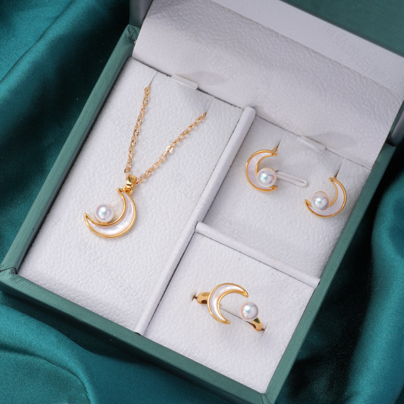 Pearl ring, earneedle pendant, three-piece set, empty stand, four-petal flower, white butterfly shell design, high-end DIY light luxury earrings pic 37