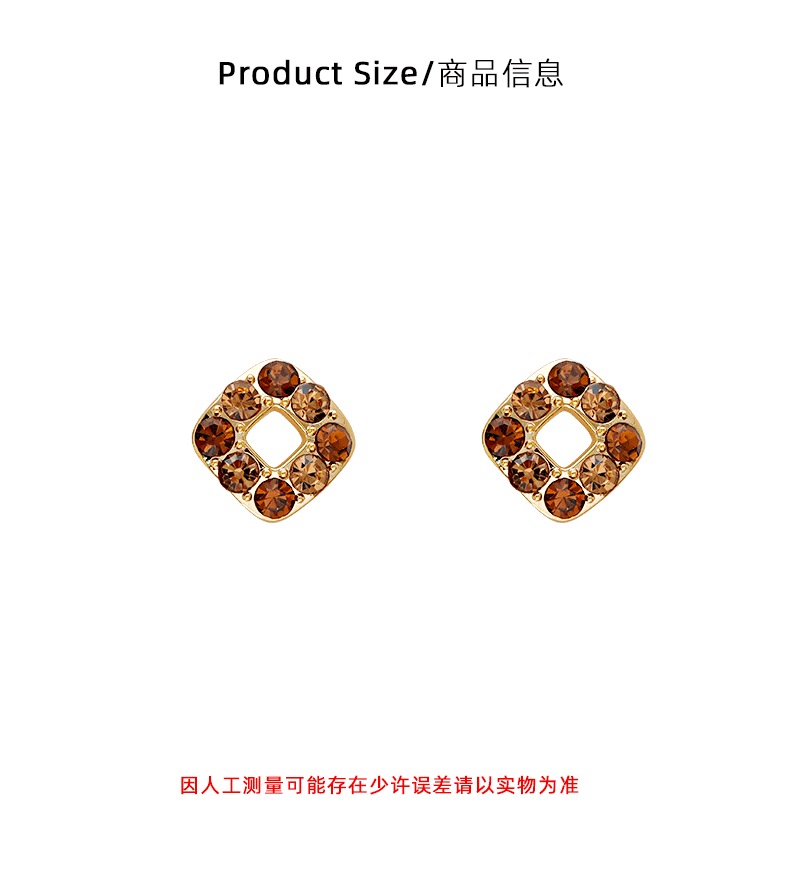 Hyacinth925 silver needle retro Hong Kong-style small stud earrings, niche design, commuting caramel-colored square earrings, elegant earrings pic 3