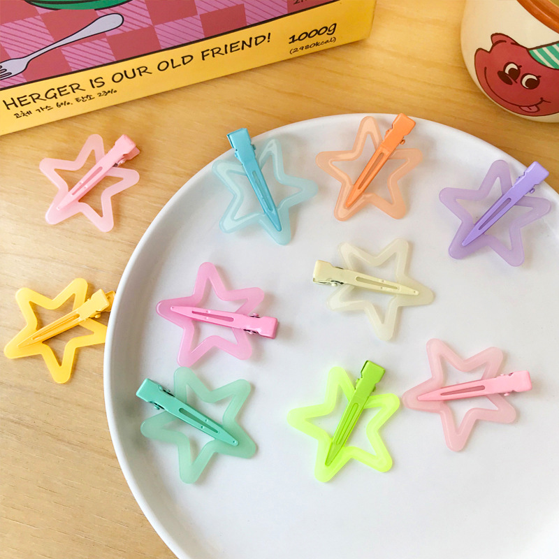 New cute candy-colored five-pointed star duckbill clip for children, fashionable and versatile side bangs, hairpin and hair accessory pic 3