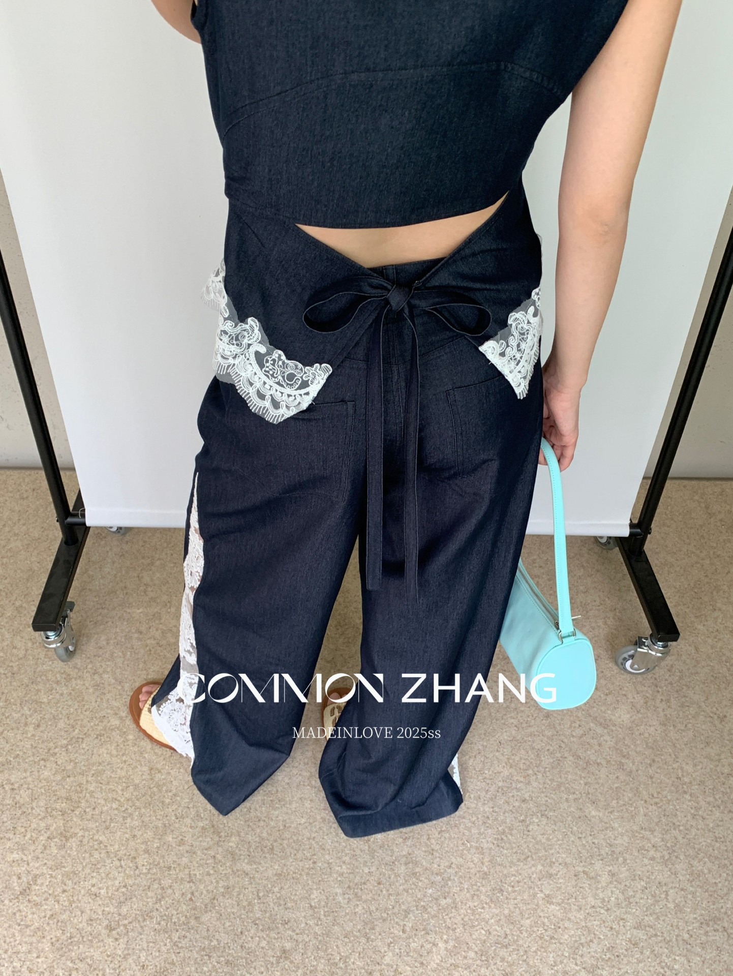 CZ ZHANG Summer French niche lace patchwork with cutout texture, low-waisted wide-leg drape casual pants B24032 pic 7