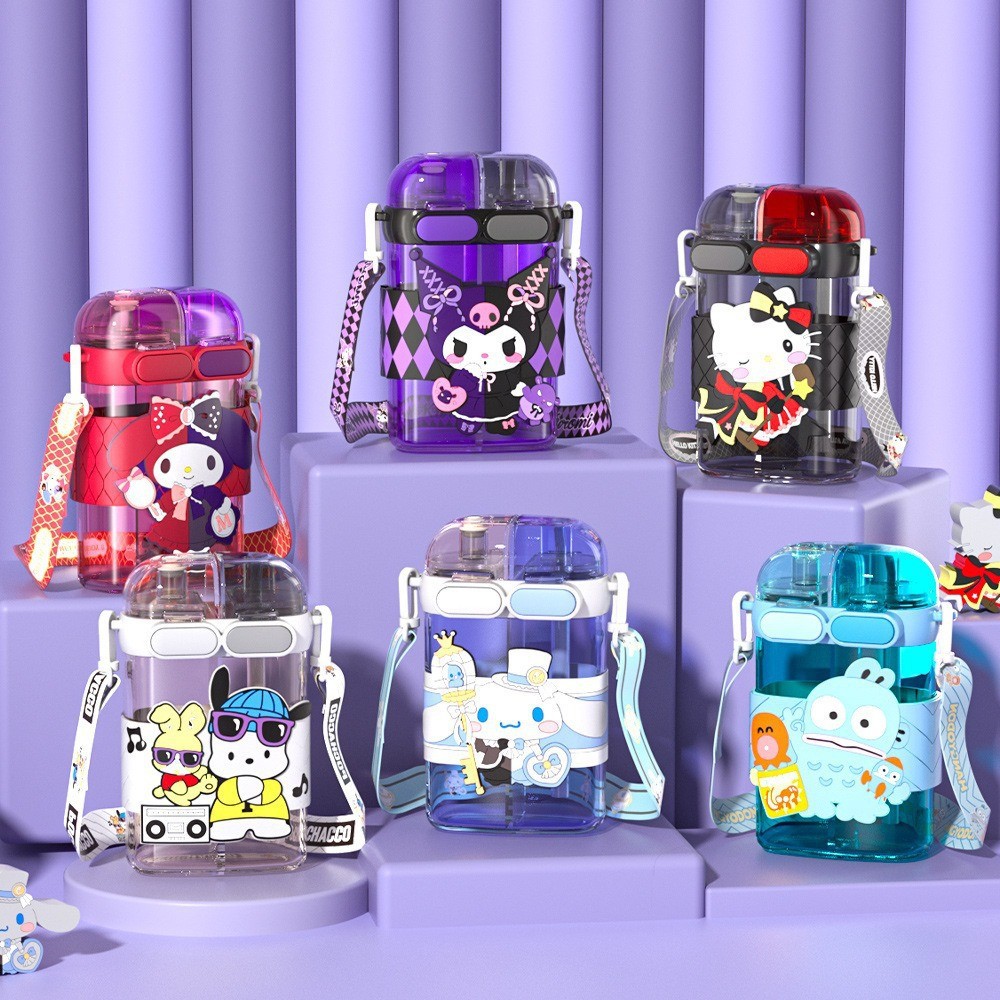 新款三丽鸥儿童卡通吸管杯大容量耐高温双仓双饮塑料杯学生塑料杯详情1