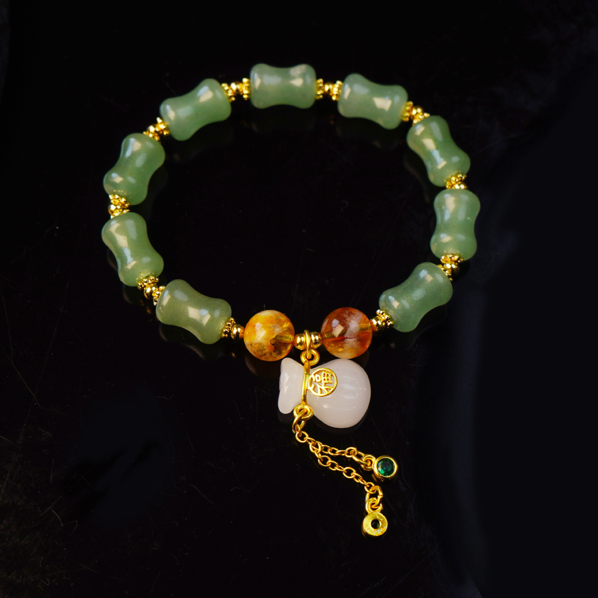 New natural golden thread jade Joint promotion bracelet for women, Tianshan Green Bamboo joint money bag bracelet, jewelry for women who have passed the college entrance examination pic 3