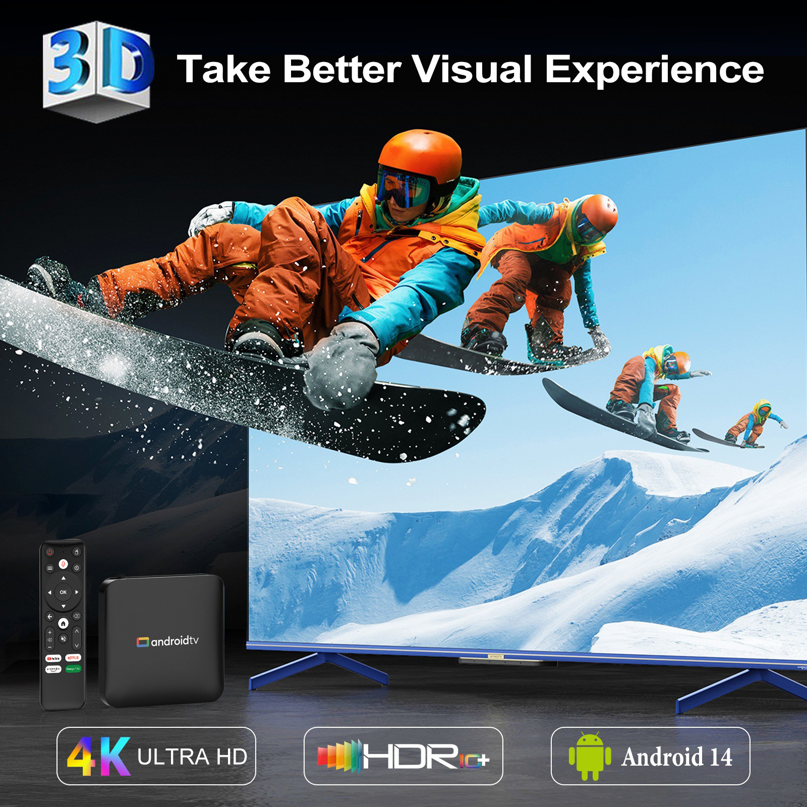 Новый внешнеторговый TVBOX плеер AndroidTV 4K hd network bluetooth дистанционно управляемый pic 6