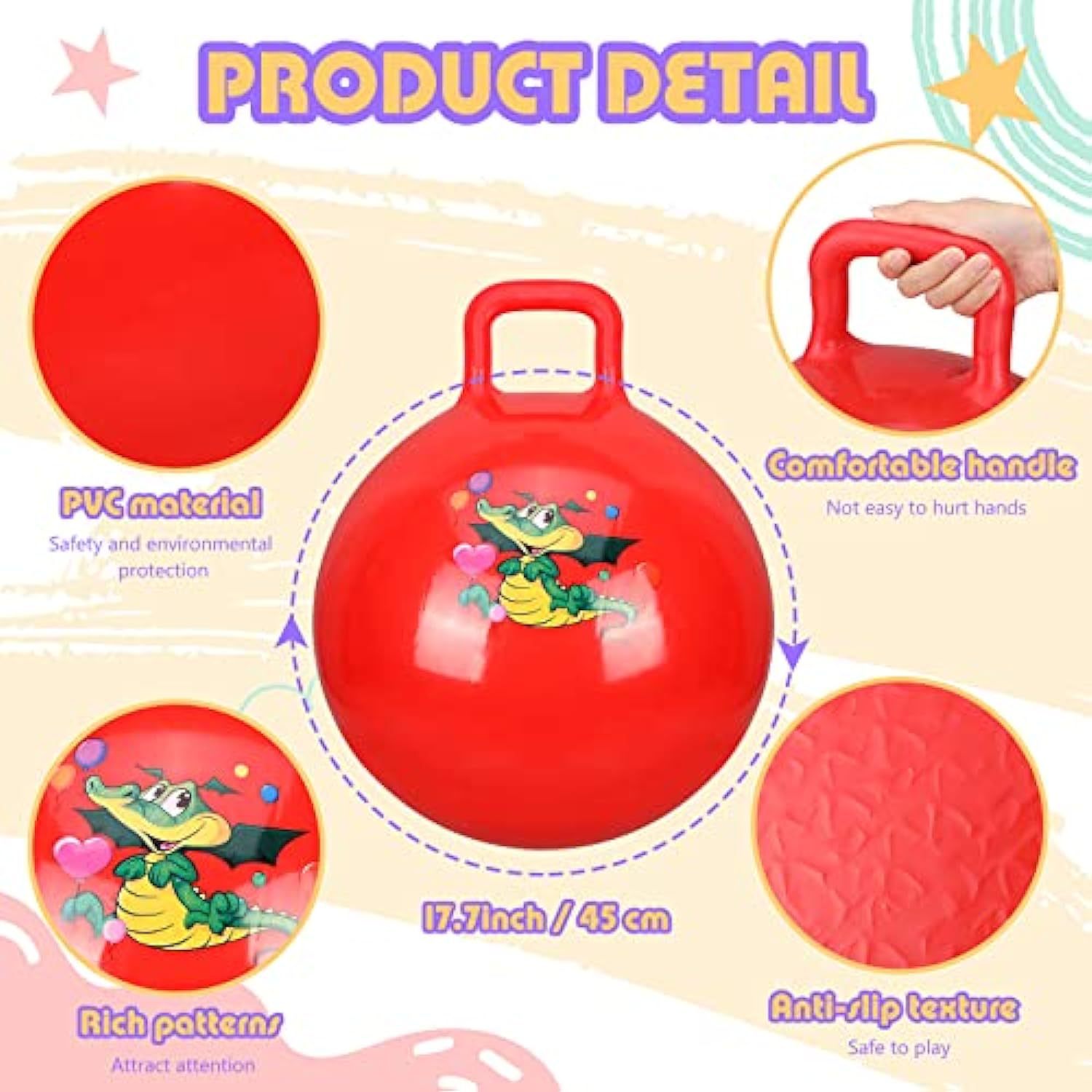 55cm表情加厚手柄球儿童充气玩具羊角球跳跳球地摊批发户外玩具详情3