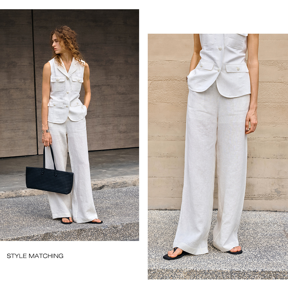 Linen loose straight-leg pants for commuting, long pants with a high-quality feel for old money, high-waisted fashionable linen casual pants for women in spring and summer pic 27