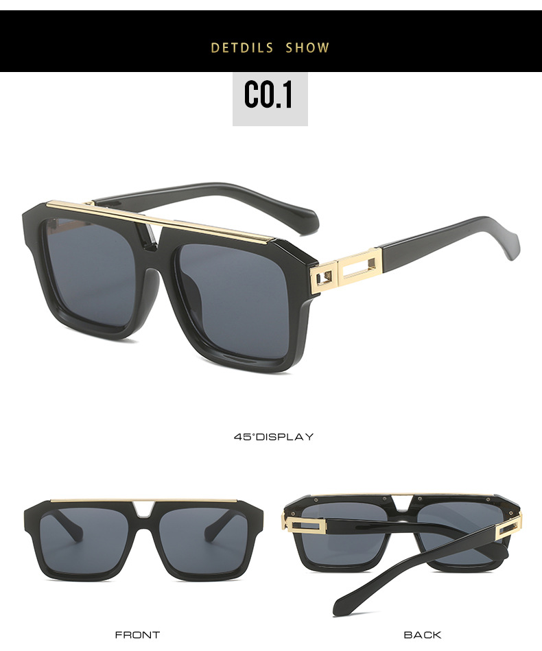 2023新款复古双梁太阳镜男款 欧美时尚方框百搭金属潮流墨镜女款UV400防紫外线跨境热销太阳镜详情7