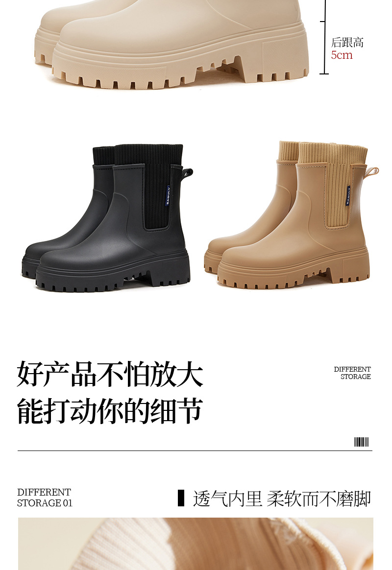 跨境时尚雨鞋女松紧口舒适厚底雨鞋女防滑厨房胶鞋露营百搭防水鞋详情9