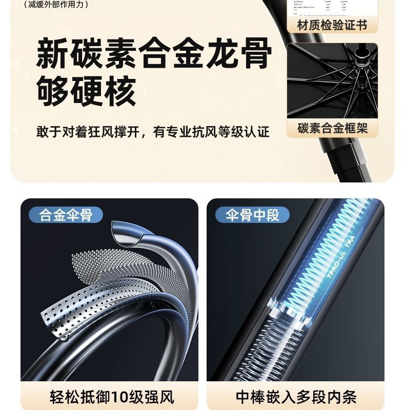 新款十股双龙骨防晒伞黑胶折叠晴雨两用伞全自动遮阳伞批发定制伞详情30