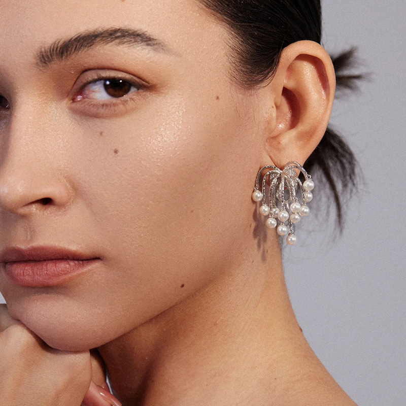 pinkdri**le同款流苏烟花瀑布耳钉小众925银针珍珠耳钉开口戒指女详情5