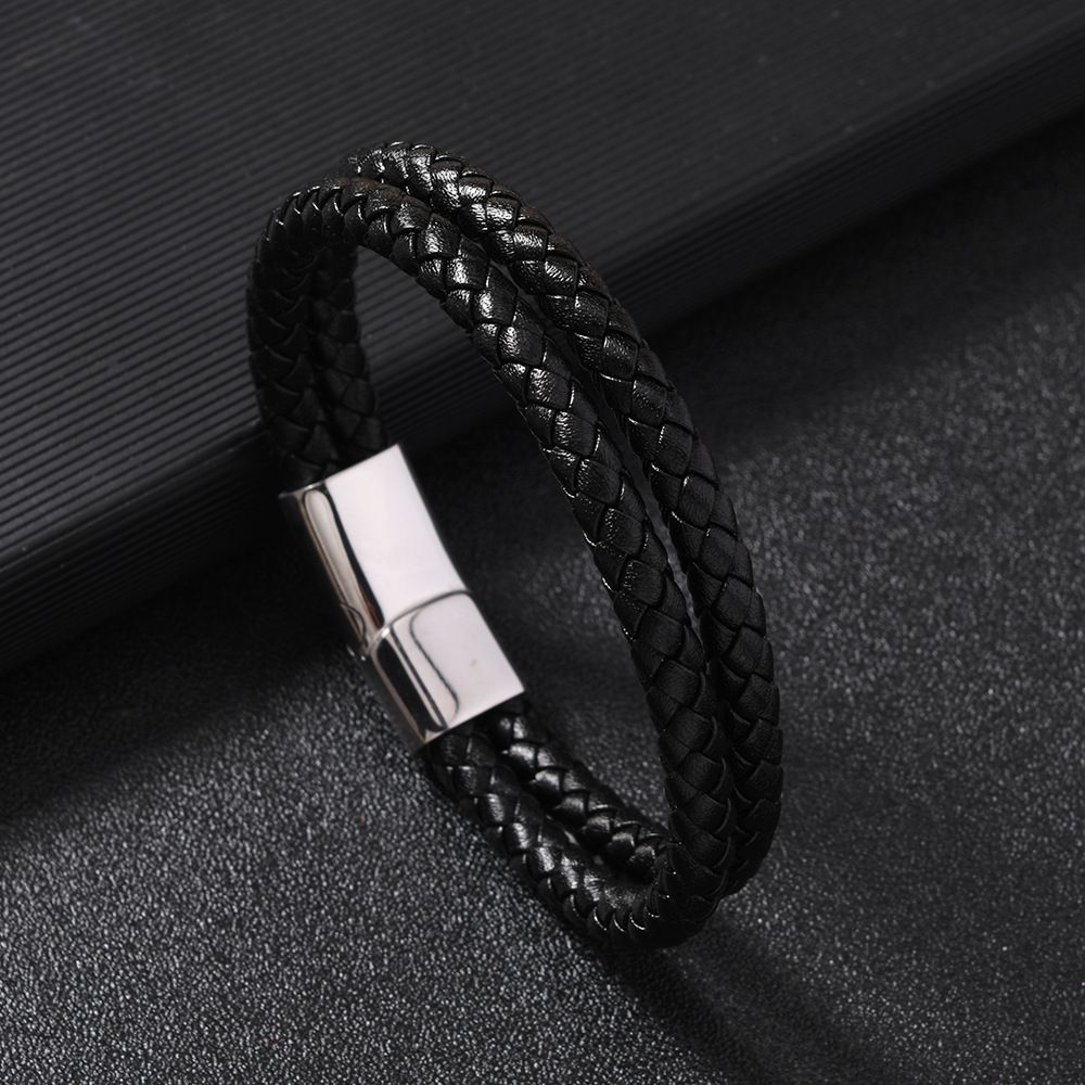 速卖通希音爆款男士手环 多层编织皮革手链时尚个性磁吸扣手链详情27
