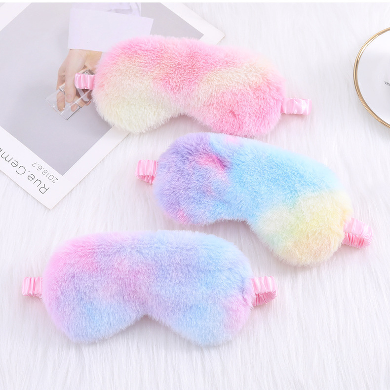 炫彩小兔毛可爱毛绒眼罩遮光睡眠眼罩彩虹印花可爱卡通眼罩现货详情20