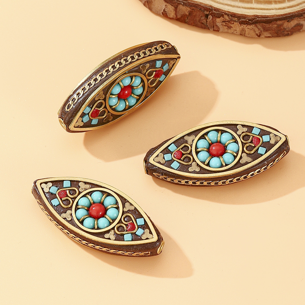 Tibetan-style Nepalese beads, loose beads, copper beads, back cloud inlay, retro ethnic style DIY jewelry accessories, spacer beads, bucket beads pic 49