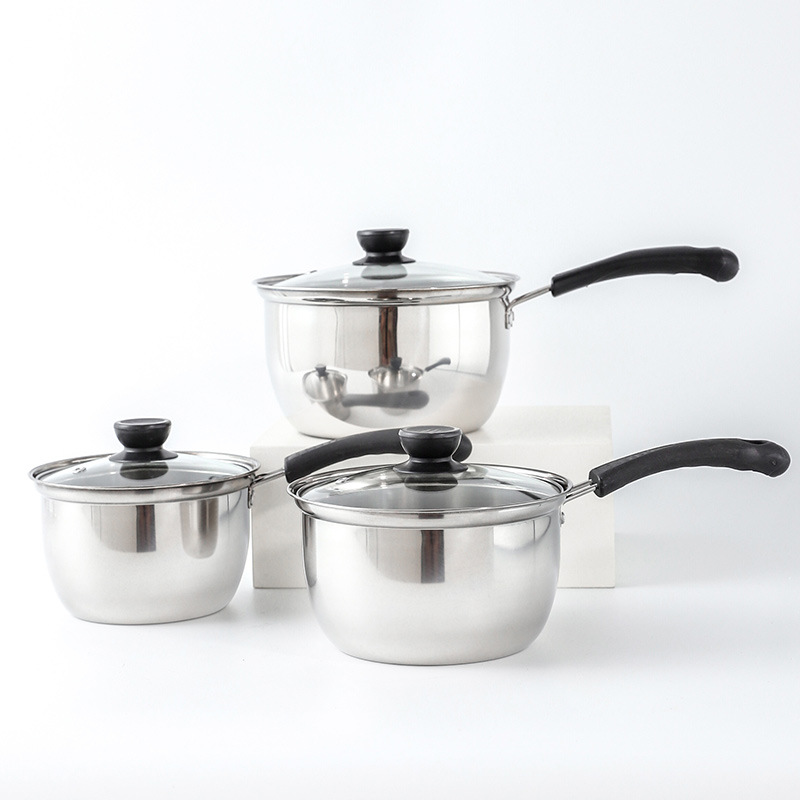 潮州互发 韩式单柄不锈钢套装奶锅 单柄奶蒸锅 辅食奶锅煲汤锅具详情1