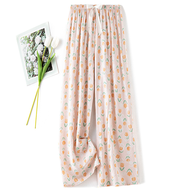 Cotton silk pajama pants for women in summer, thin artificial cotton wide-leg pants, can be worn outside in spring and autumn, loose home air conditioning nine-inch long pants pic 20