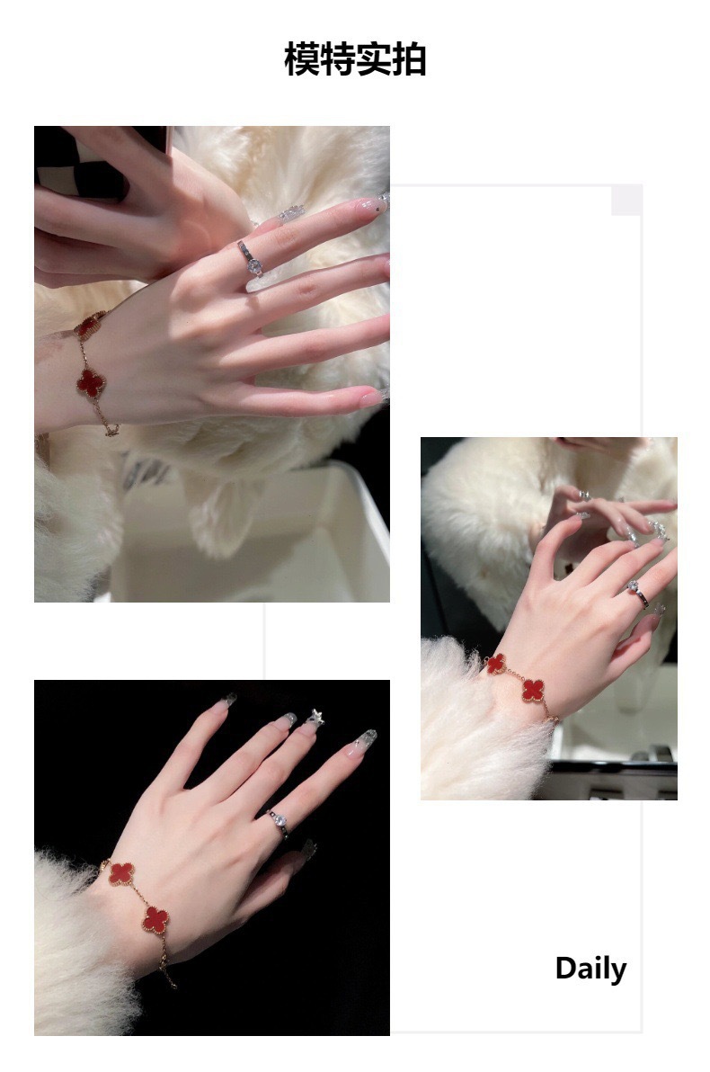 v金高版本四叶草五花手链天然紫玉髓镭射cnc精雕厚镀18K金不掉色详情10