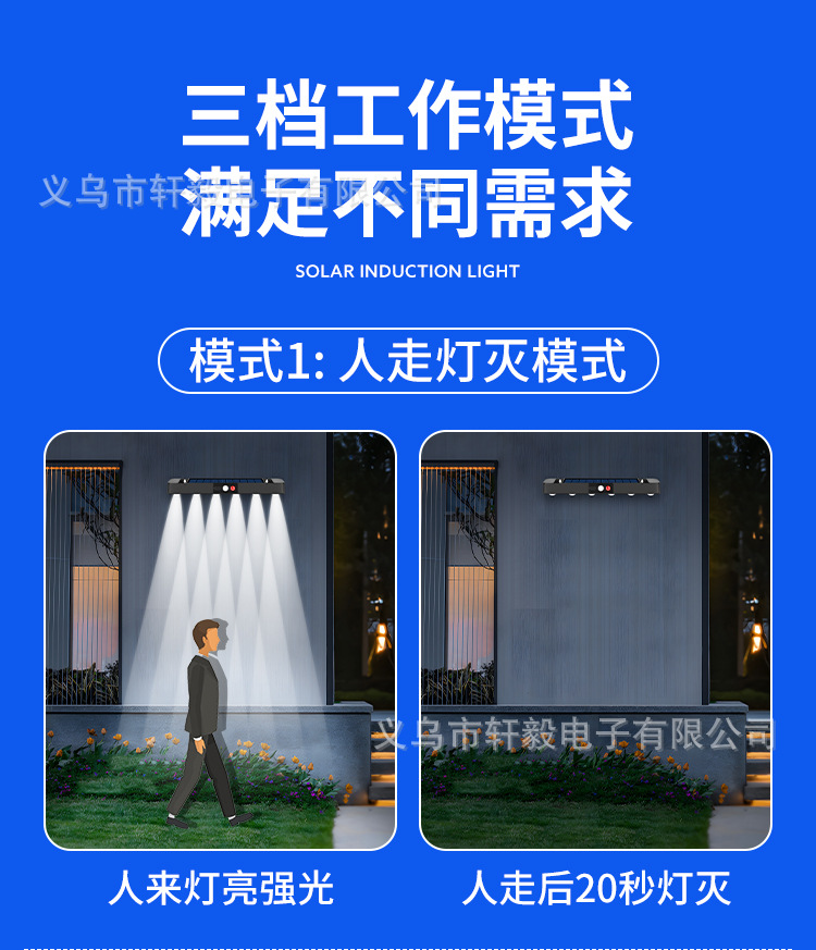 跨境太阳能感应路灯庭院太阳能长条壁灯外墙走廊USB充电庭院灯详情6