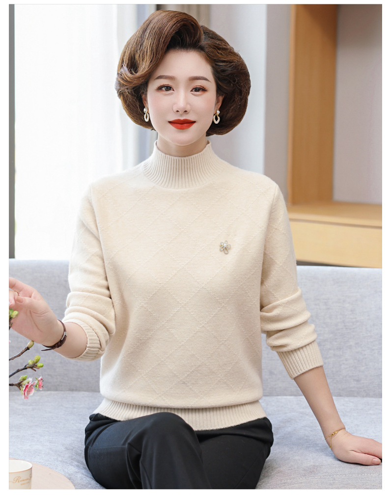 妈妈秋装上衣打底小衫洋气中年女长袖针织衫中老年秋冬保暖毛衣女详情26