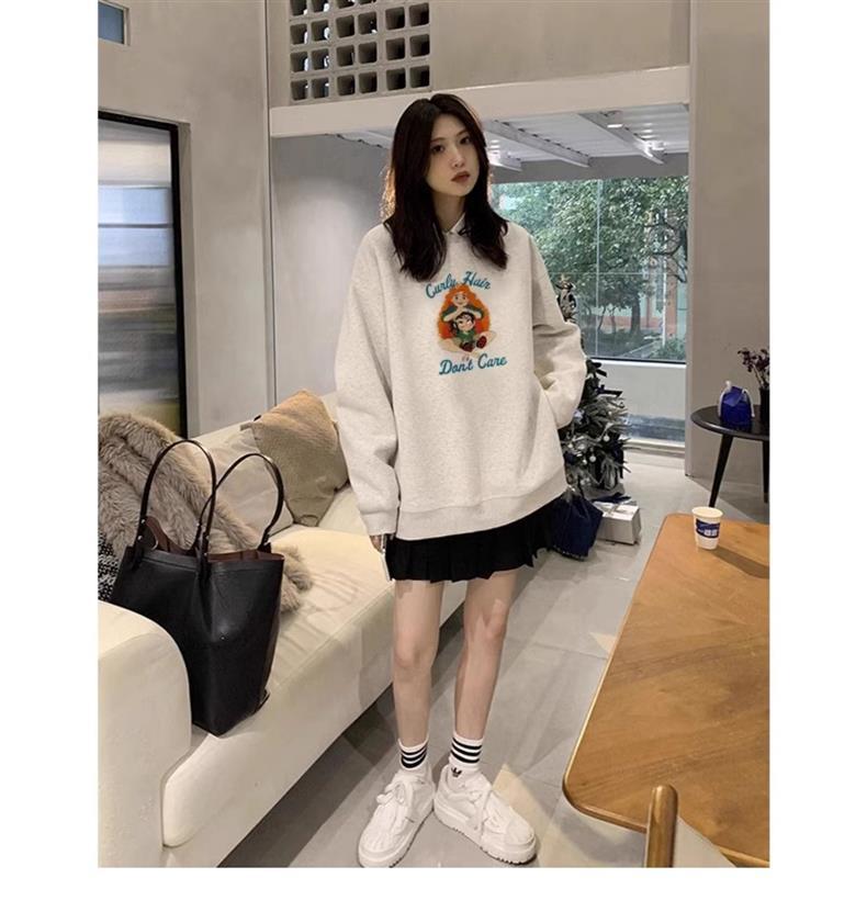 美式复古卫衣女秋季慵懒风宽松长袖上衣圆领加绒加厚oversize外套详情13