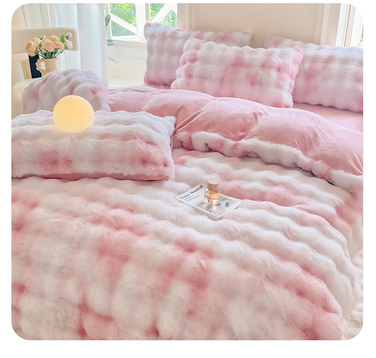 2025 Winter New rabbit-like plush four-piece set, high grammage double-sided plush and fleece warm bed sheet and duvet cover three-piece set pic 13