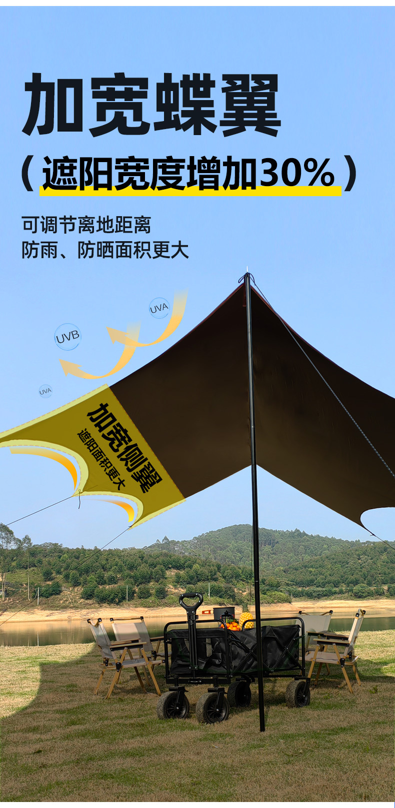 天幕帐篷户外加厚黑胶防晒遮阳棚便携式蝶形六角野营露营用品装备详情13