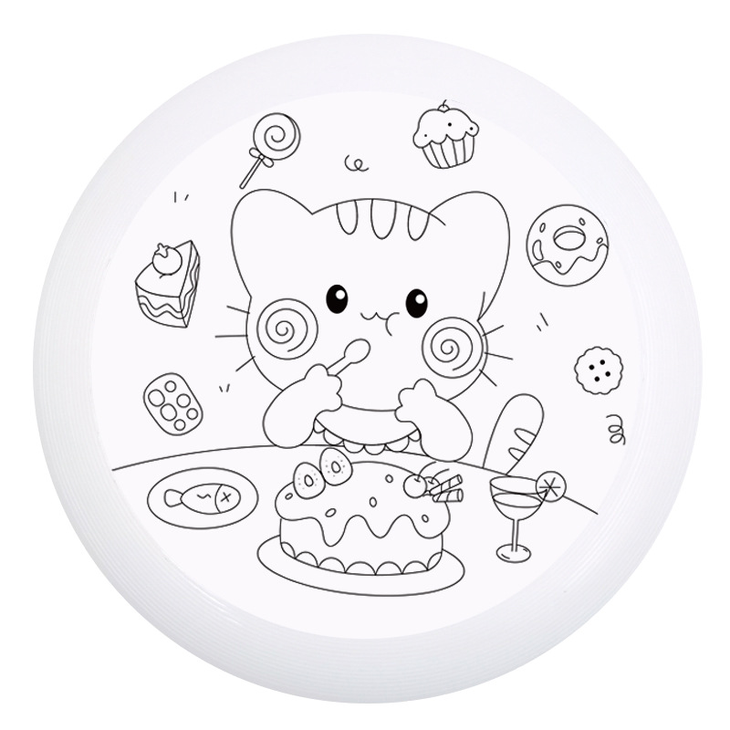 飞盘玩具diy手绘画涂鸦儿童线稿填色材料包套装回旋空白创意飞盘详情2