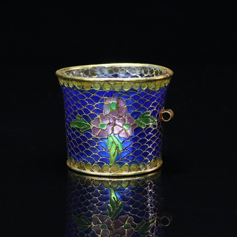 A traditional Chinese cultural craft gift, a transparent blue bird food jar with cloisonne enamel pic 4
