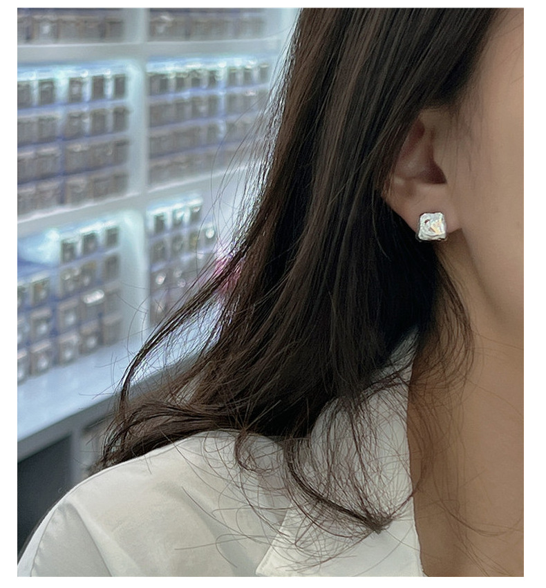 Wholesale of S925 sterling silver Korean-style textured retro square earring heavy industry minimalist Korean-style fashionable earrings pic 16