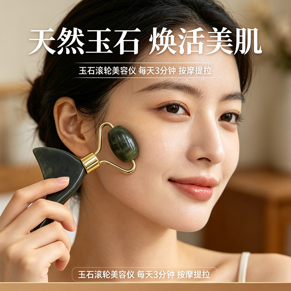 工厂批发玉石滚轮刮痧二合一按摩器粉脸部面部迷你按摩美容器跨境详情6