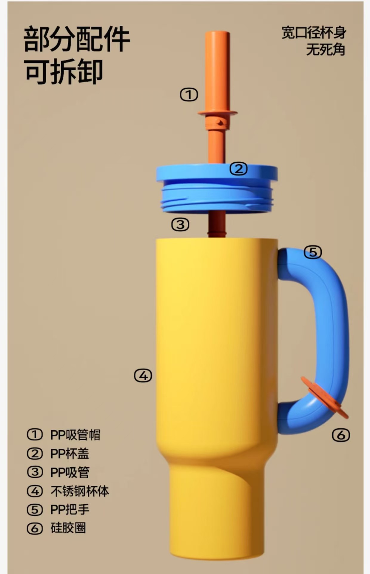 Dopamine handle straw cup, 304 stainless steel vacuum insulated cup, large-capacity portable car cup pic 9