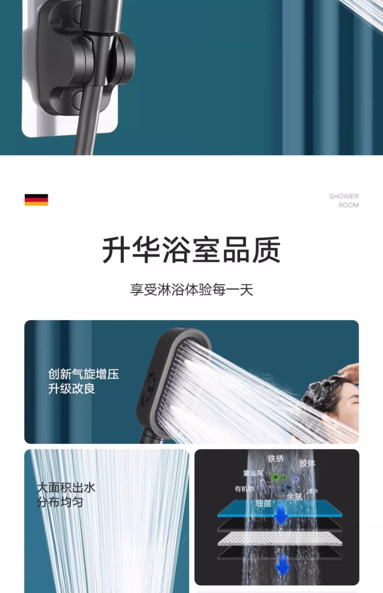 Handheld pressurized showerhead, pressurized filtration, large water output, handheld showerhead, beauty set, showerhead pic 2