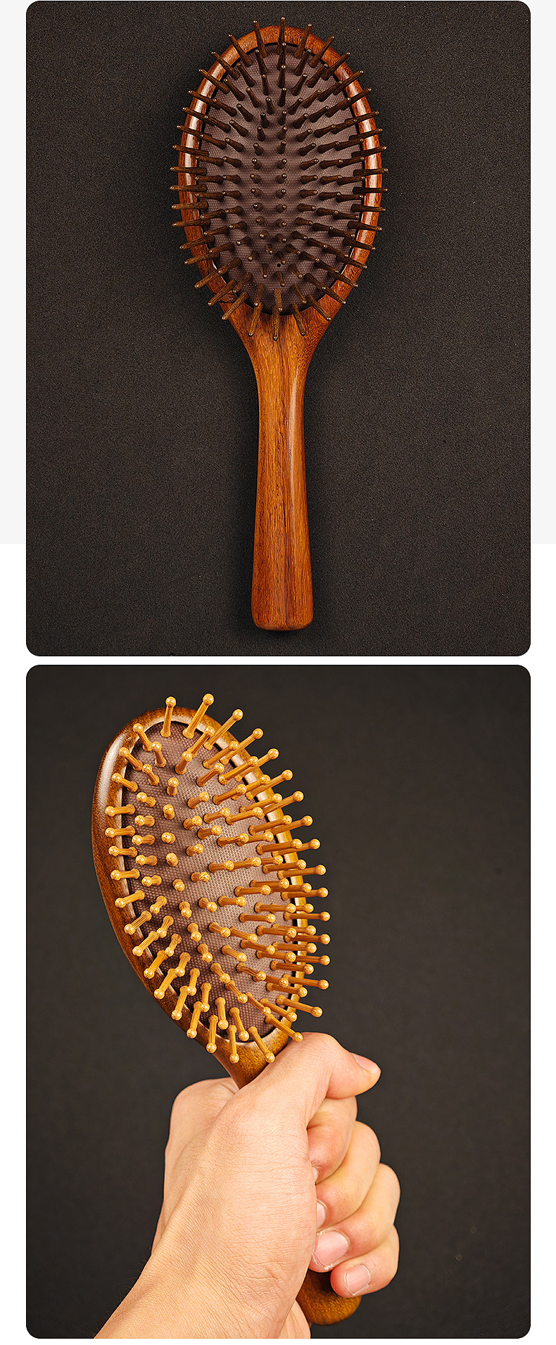 檀木氣墊梳子大號(hào)女士家用頭皮經(jīng)絡(luò)按摩梳便攜木梳金絲檀木梳子詳情12