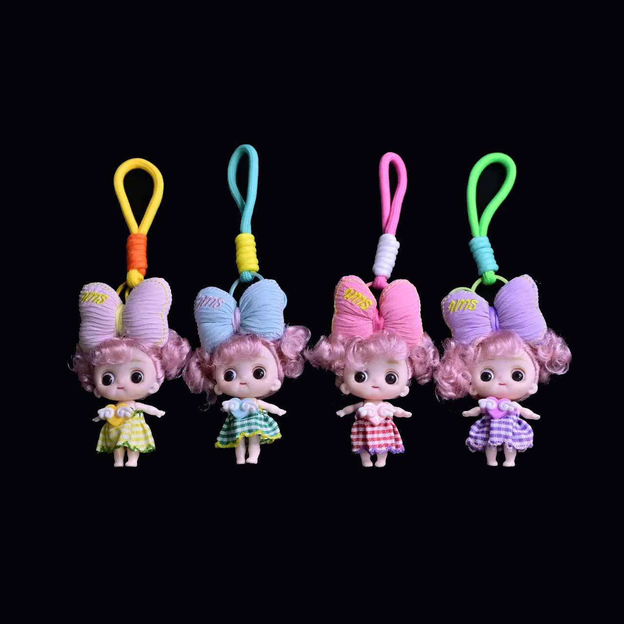 卡通立体呆萌头顶大蝴蝶结娃娃公仔挂件精品钥匙扣零钱包挂件批发详情7