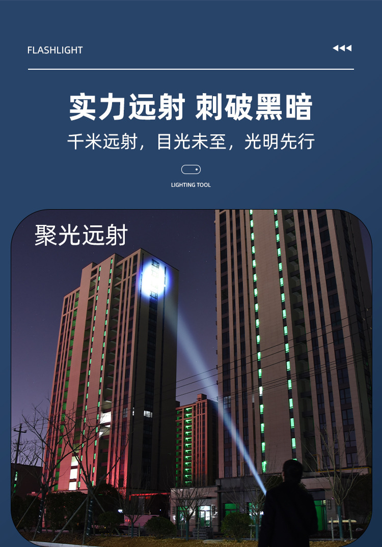 跨境户外强光手电筒充电超亮长续航大容量锂电数显变焦白激光手电详情5