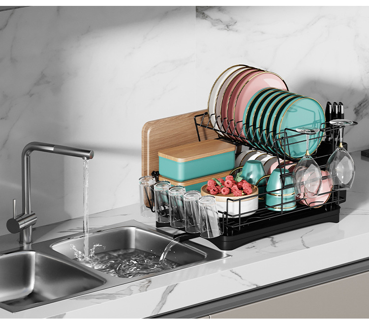 Cross-border Amazon bowl and plate draining rack, double-layer multi-functional bowl and chopstick storage rack, household kitchen water cup storage rack pic 5