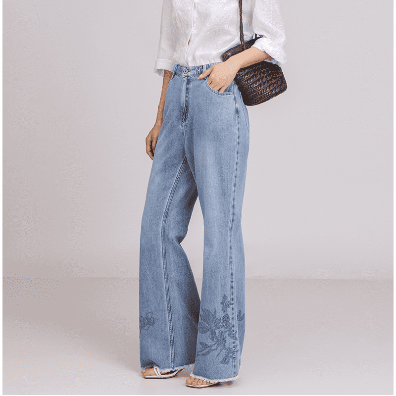 Embroidered flared jeans for children, high-waisted jeans, new casual wide-leg jeans for women pic 9