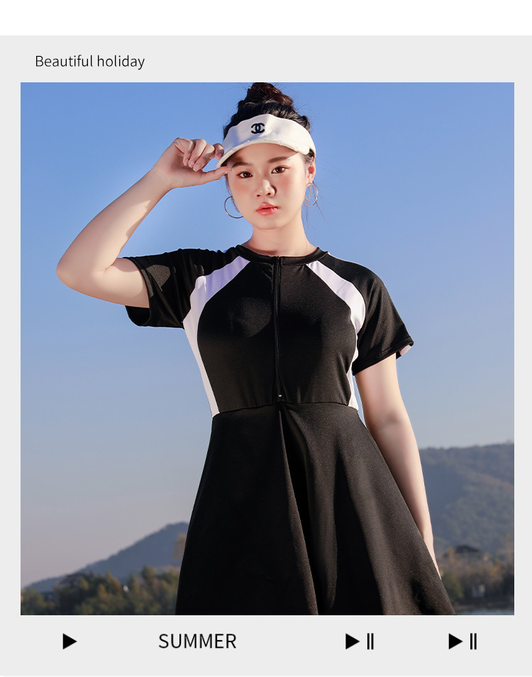 连体泳衣女大码胖MM宽松保守平角裙式遮肉显瘦学生专业运动游泳衣-028593详情45