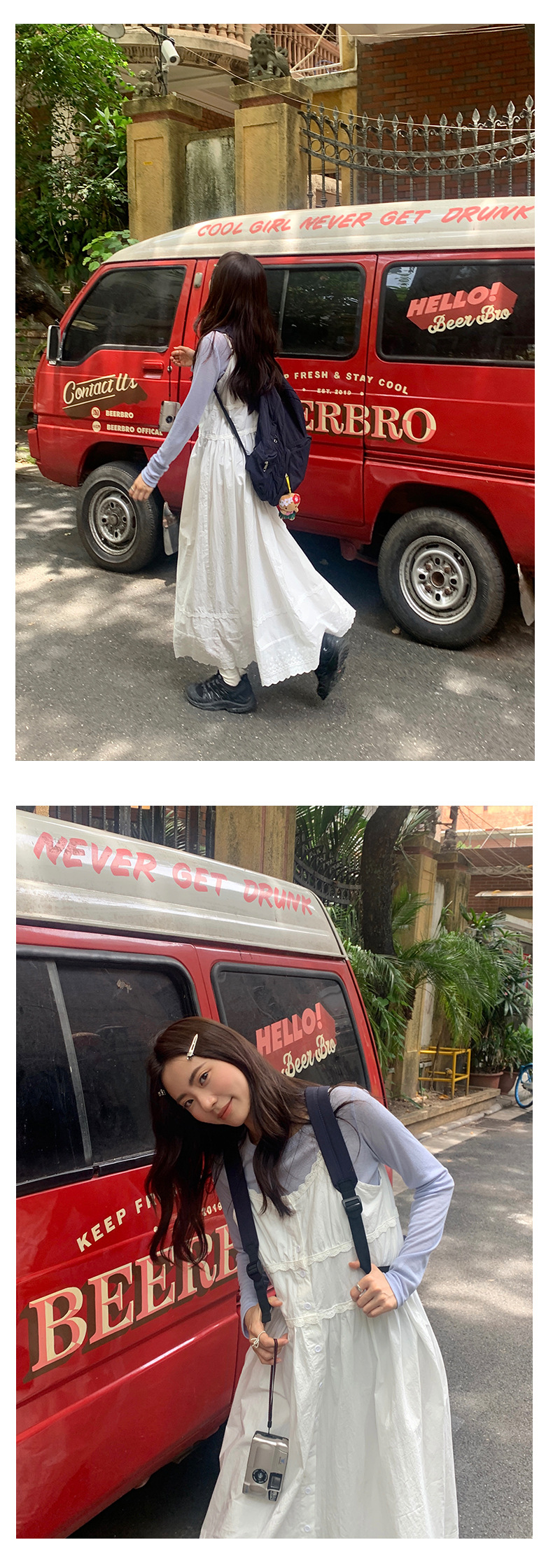 黄峥法式高腰花边吊带连衣裙女2024早秋宽松显瘦无袖长裙143LH576详情13