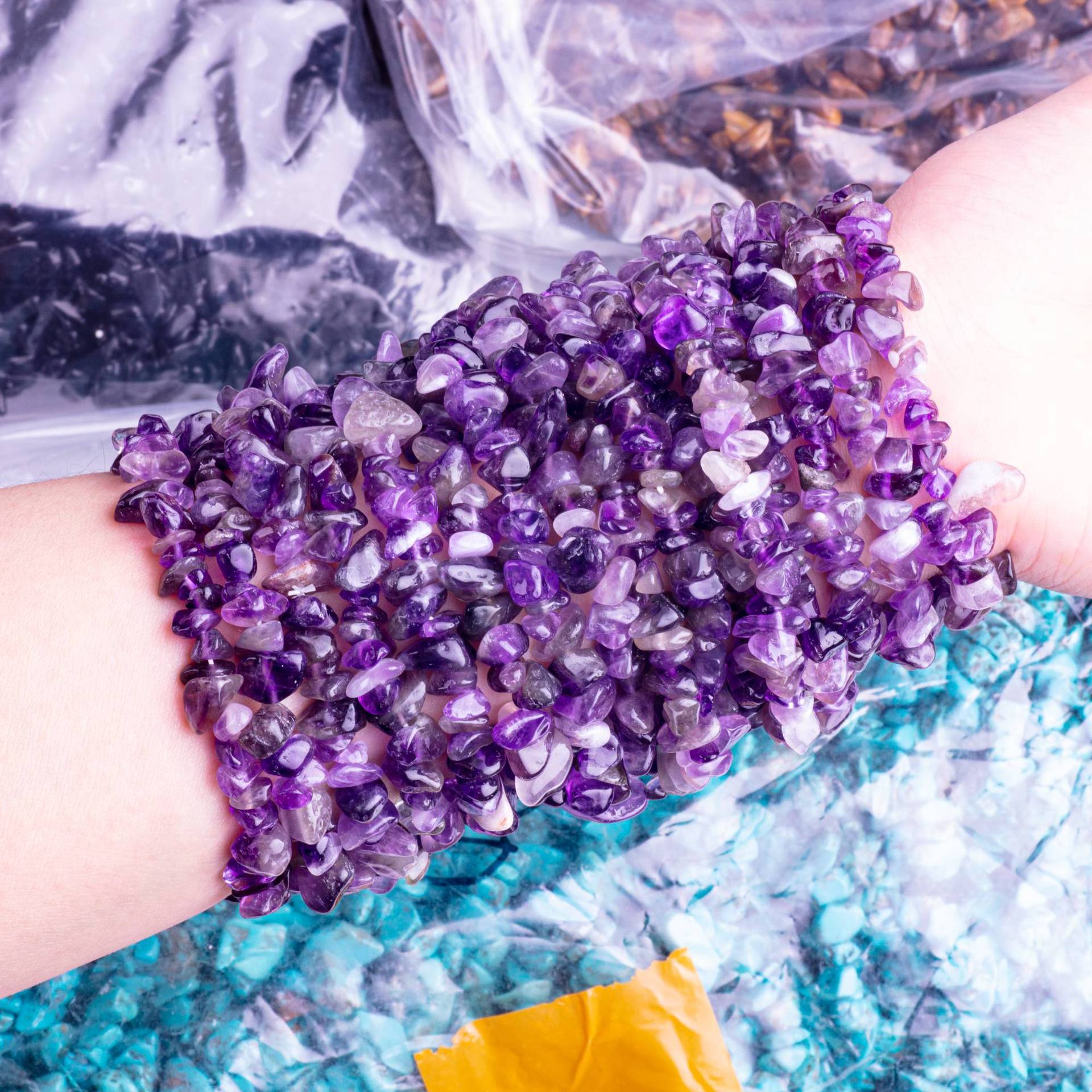 批发天然石水晶碎石女士链条手串不规则小碎石紫晶手串手饰品详情2