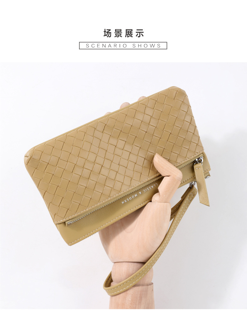 新款大容量编织纹女士手拿包批发零售 跨境热销高级感女钱包包袋详情6