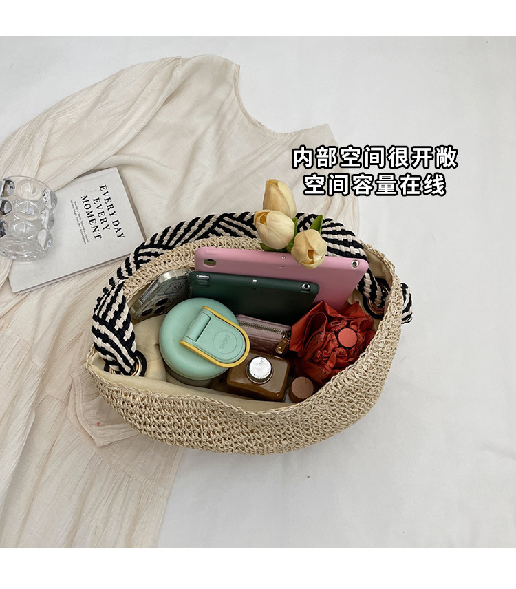 Summer high-capacity straw woven bag for women, 2024 new style seaside and beach vacation single-shoulder bag, commuter tote bucket bag pic 8