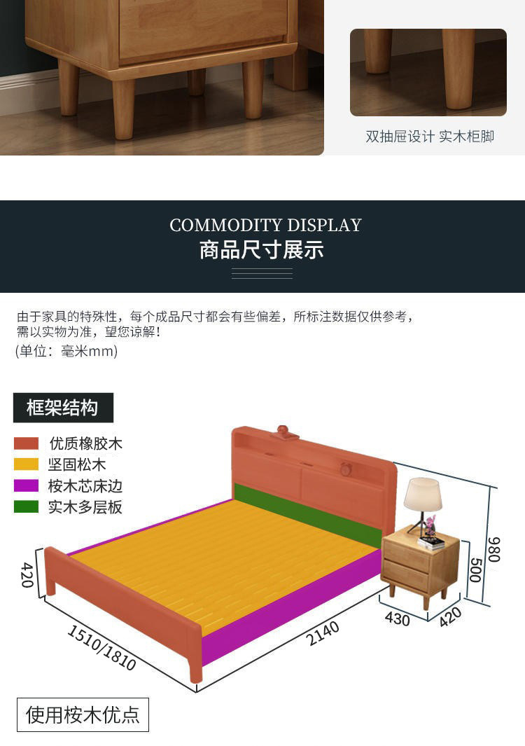 The Nordic apartment features a 1.8-meter solid wood bed with a night light, a modern and simple double bed, and a 1.5-meter soft-padded bed for hotels and guesthouses pic 24