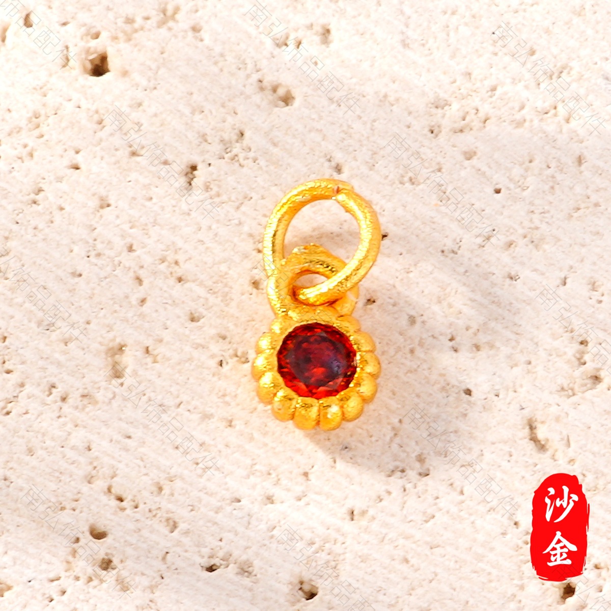 New ancient-style sand gold high-color retention zirconium-inlaid ring pendant, Chinese-style high-end bracelet necklace DIY accessory pic 11