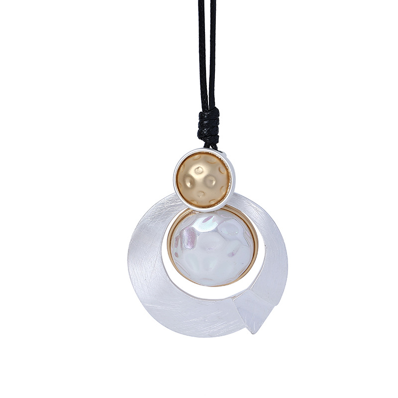 跨境饰品亚马逊爆款欧美流行几何珍珠合金项链女长蜡绳双色毛衣链详情4