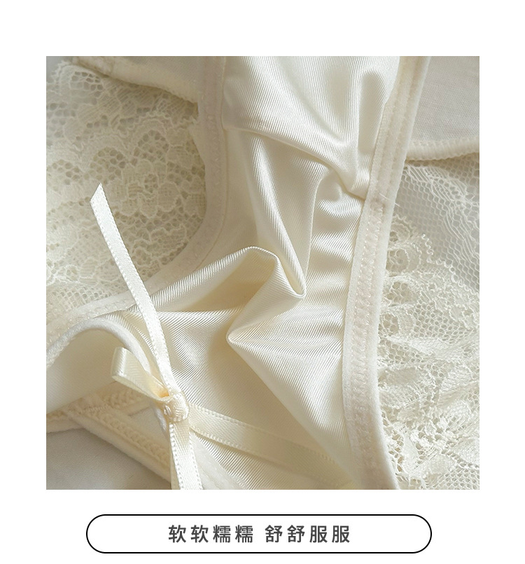 ins魅惑镂空~法式性感女士纯棉裆少女透气纯欲缎面蕾丝内裤三角裤详情3