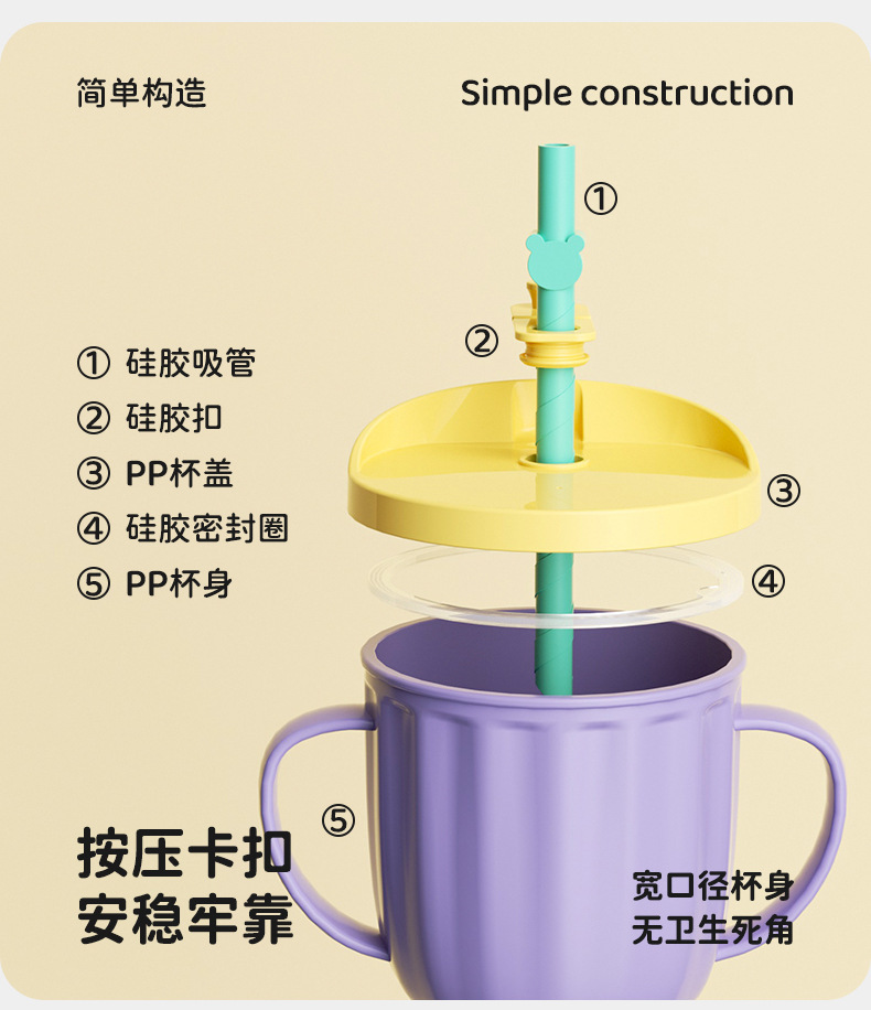 工厂批发儿童牛奶杯刻度杯带手柄冲奶粉两用耐高温防摔学饮吸管杯详情11