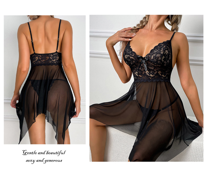 Cross-border underwear, mesh see-through irregular pajamas, lace cutout halter nightgowns, home wear 309, sexy pic 12