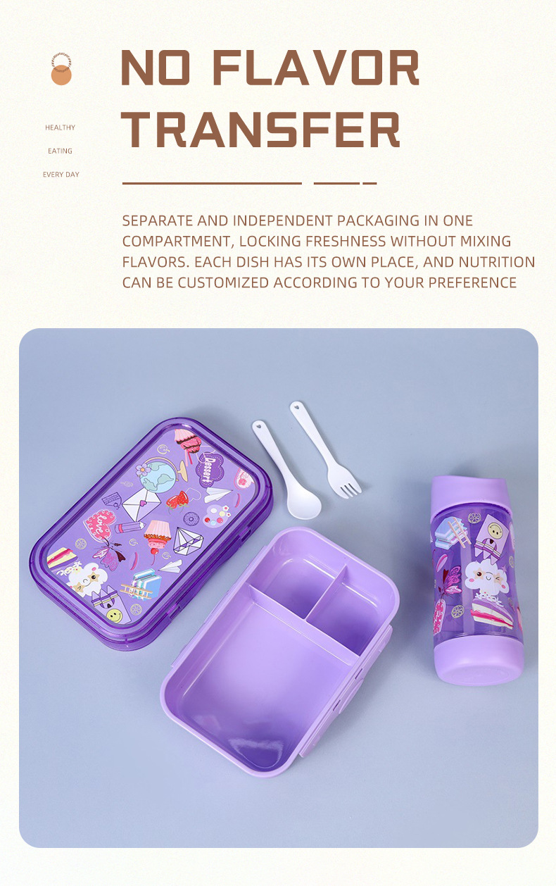 跨境热卖儿童便当盒学生宿舍便捷饭盒厂家直供卡通水杯饭盒套装详情5