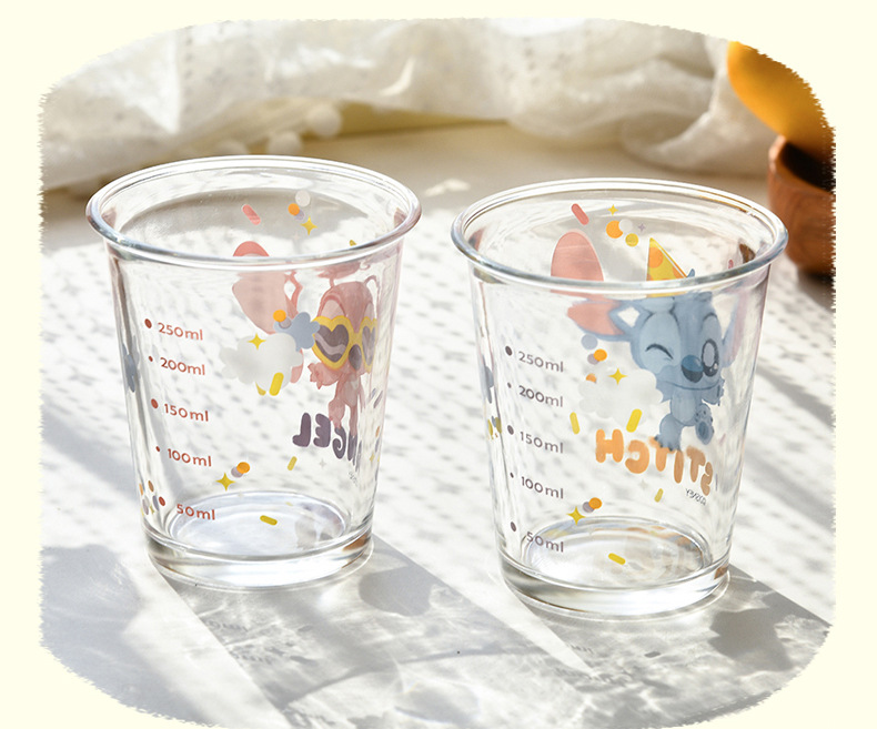 Creative cartoon Teddy glass cup, glass slanted and inverted mouth cup, cute gift drinking cup, pattern Angel cup pic 13
